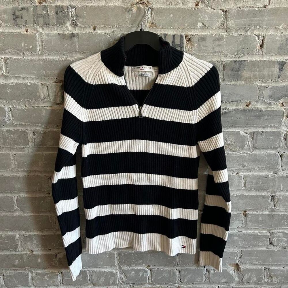 Vintage Tommy Hilfiger Striped Knit Quarter Zip XL
